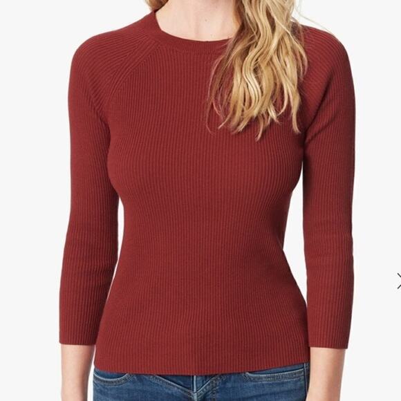 Joe's Jeans Cinnabar Sweater Crew Neck Fitted Ribbed Knit Red NWT Size XS - Picture 1 of 8